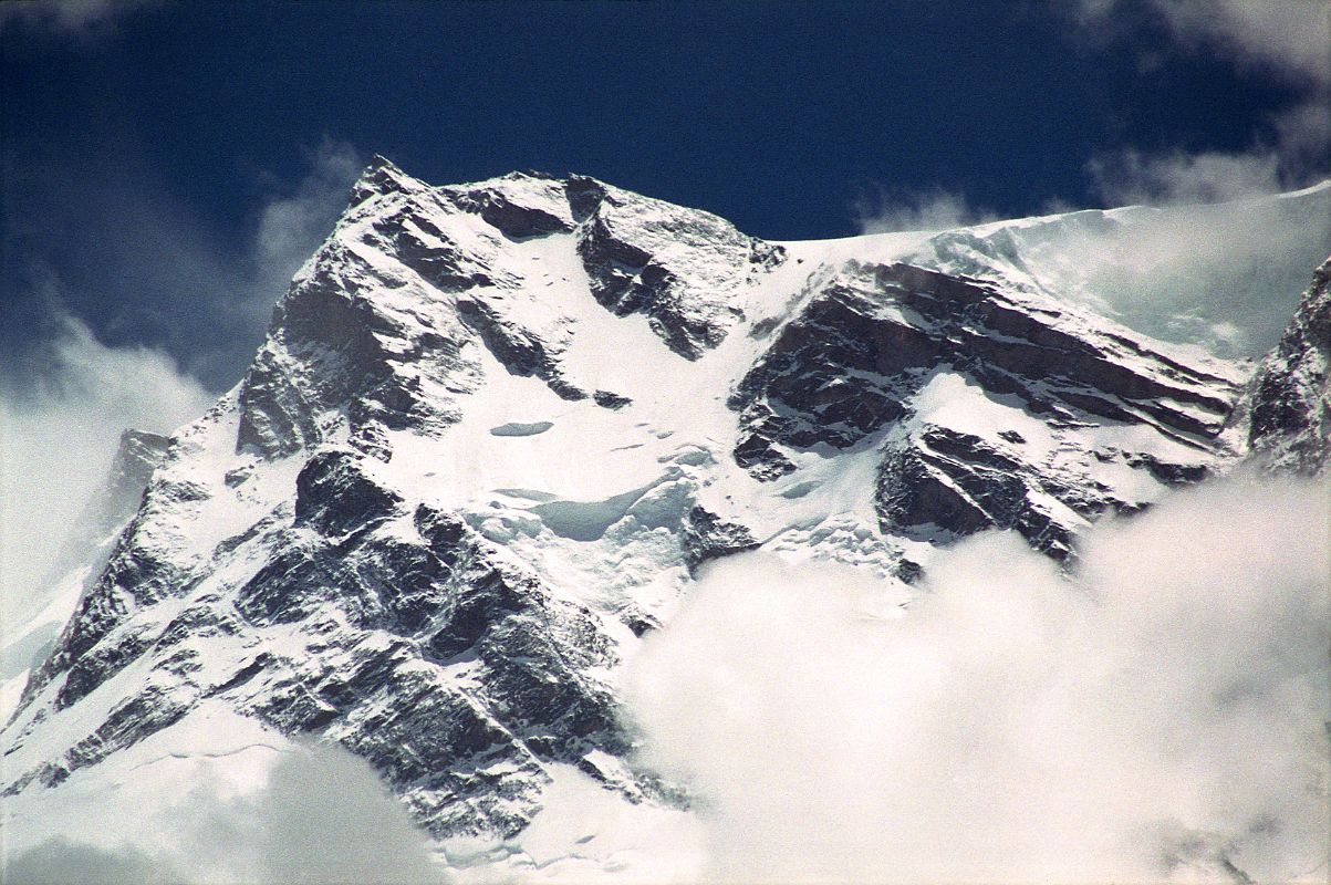 11 Nanga Parbat East Summit, Silver Saddle From Fairy Meadows Nanga Parbat Rakhiot Face from Fairy Meadows with South East Peak (7530m) and Silberzacken East Summit (7597m), and the large Silver Plateau snowfield.